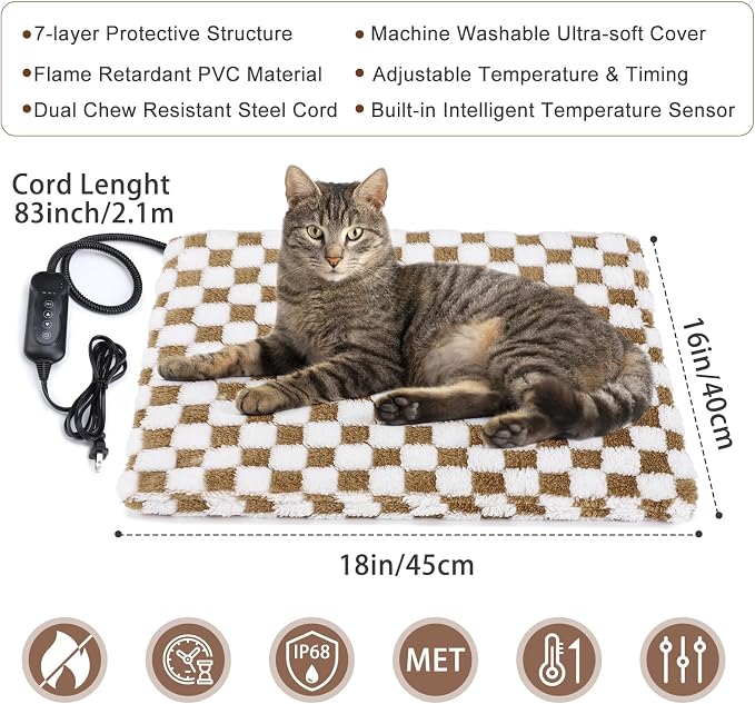 MIXJOY Heated Cat Bed, 11 Adjustable Temperature Cat Heating Pad Indoor - Image 5