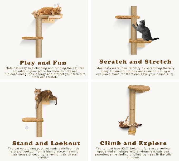 5-Tier Tall Cat Tree for Kittens, Floor to Ceiling Wall Mounted Cat Wall Shelves - Image 5