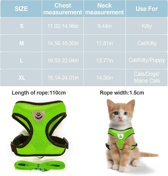 shudyear Summer cat Chest Harness and Leash, Anti-Escape Adjustable Soft mesh - Image 2