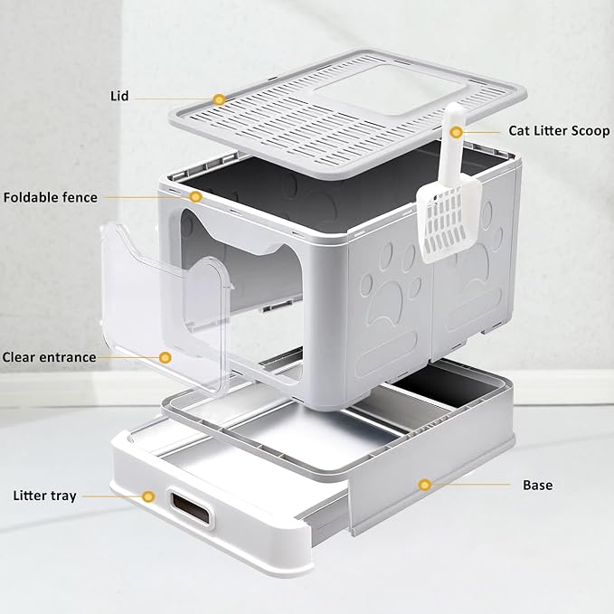 Enclosed Cat Litter Box with Lid Top Exit Covered Metal Stainless Steel Litter - Image 6