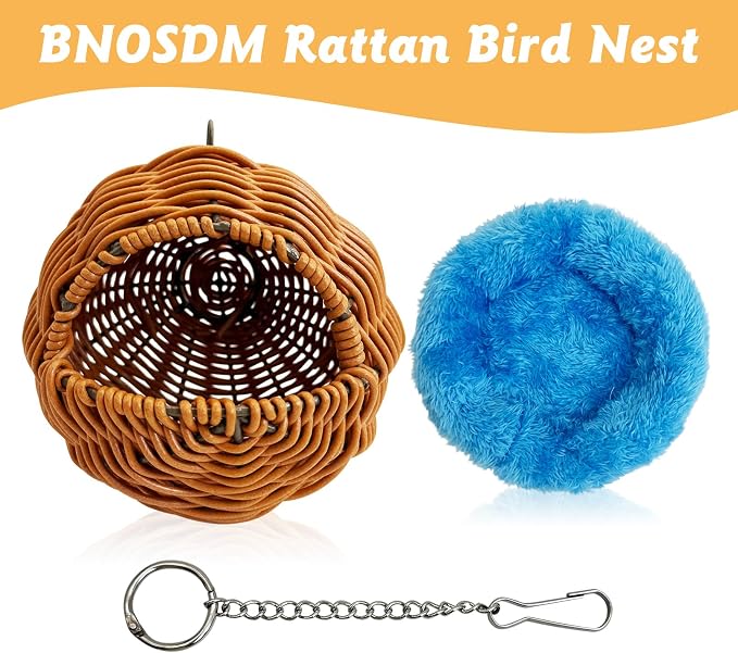 BNOSDM Rattan Bird Nest Parrot Nesting House Parakeet Hanging Swing Soft - Image 3