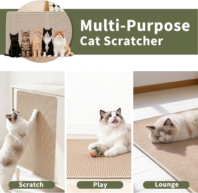 Cat Scratcher Mat, 23.6"x 15.7" Natural Sisal Cat Scratch Mat - Image 6