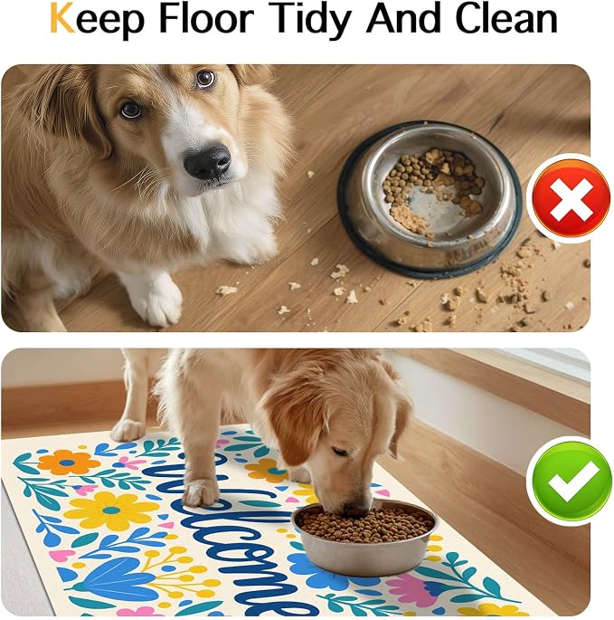 Daisy Flower Pet Food Mat 20" x 12" Welcome Sign Pet Feeding Mat Non Slip Mats - Image 8