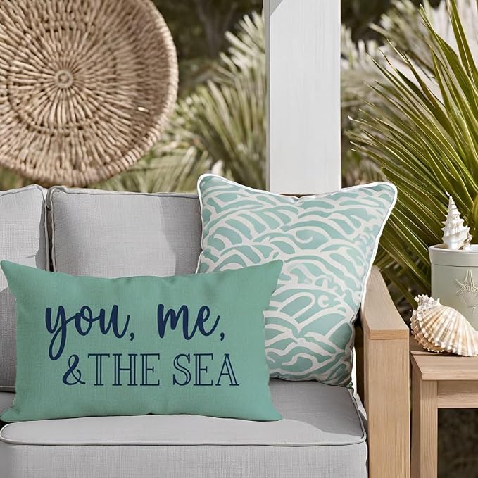 PANDICORN Summer Beach Throw Pillow Cover 12x20 Inch Blue Words You Me and The - Image 4