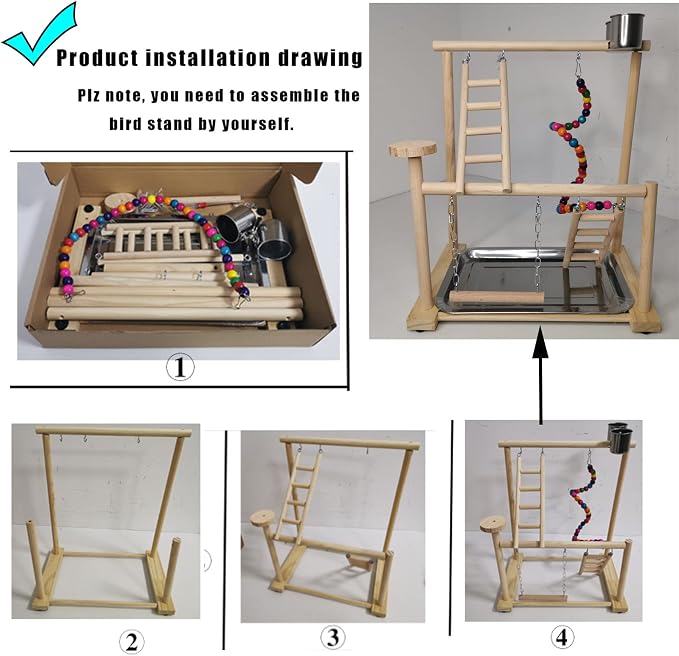 Parrots Playground, Bird Play Gym Wood Perch Stand Colours Revolving Climb - Image 7