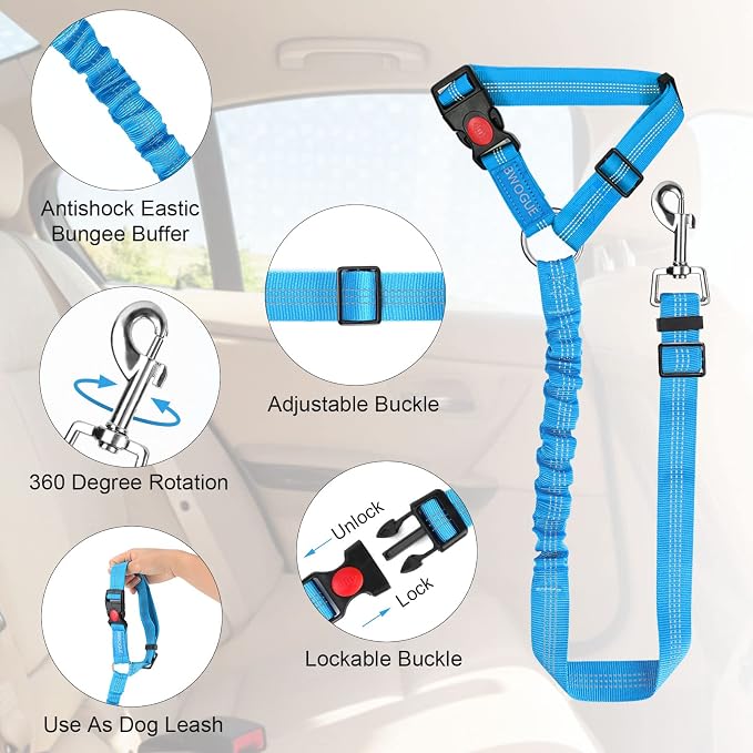 BWOGUE Pet Dog Cat Seat Belts, Car Headrest Restraint Adjustable Safety Leads - Image 4