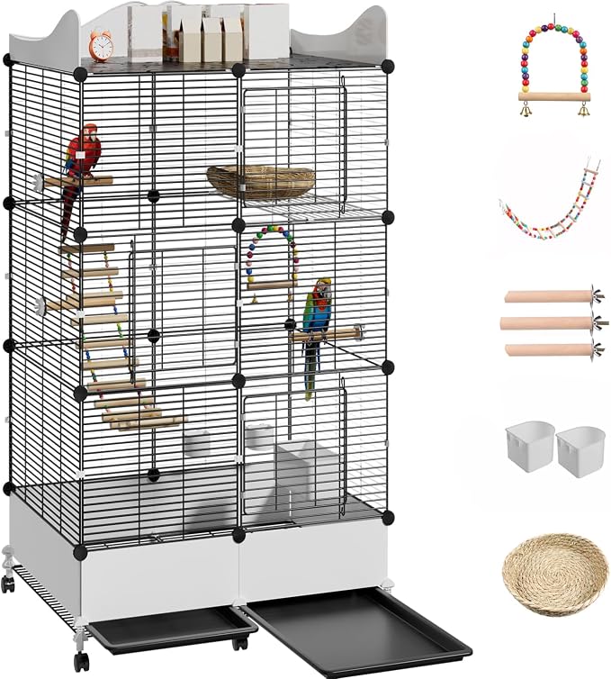 Encrypted Bird Cage Large Bird Cages 57-Inch, Top Storage Space, Bottom Splash by SNAAT