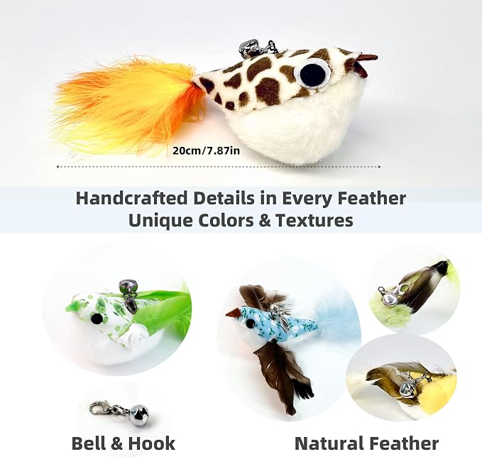 11 PCS Multi-Functional Cat Toy Replacement Heads – Realistic Handmade Bird - Image 2