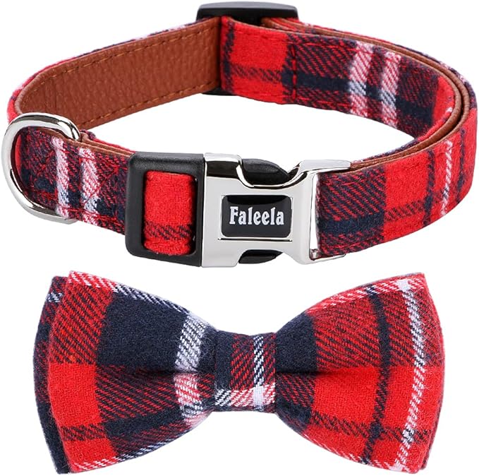 Faleela Soft &Comfy Christmas Bowtie Dog Collar, Detachable and Adjustable Bow by Faleela