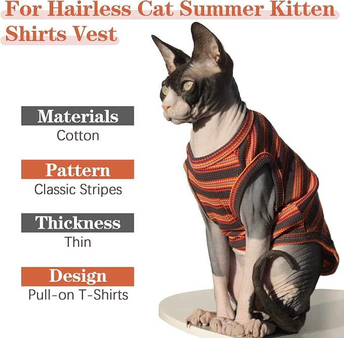 BRKURLEG Sphynx Hairless Cats Shirt Puppy Clothes Soft Cotton T-Shirts Cute - Image 3