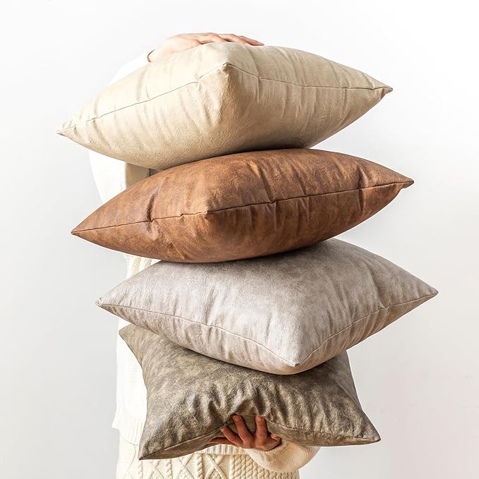 Pack of 2 Oversized Leather Pillow Cover Neutral Decorative, - Image 7