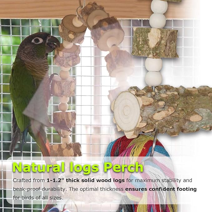 Bird Perch Swing, Large Natural Wood Parrot Toys, Bird Cage Accessories - Image 4