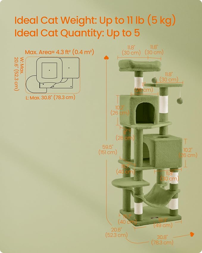 Feandrea Cat Tree, 59.5-Inch Tall Cat Tower, Plush Multi-Level Condo - Image 5