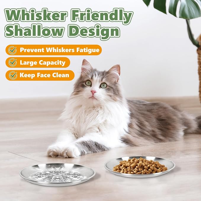 4-Pack Stainless Steel Cat Food Bowls, Shallow Whisker-Friendly Non-Slip - Image 2
