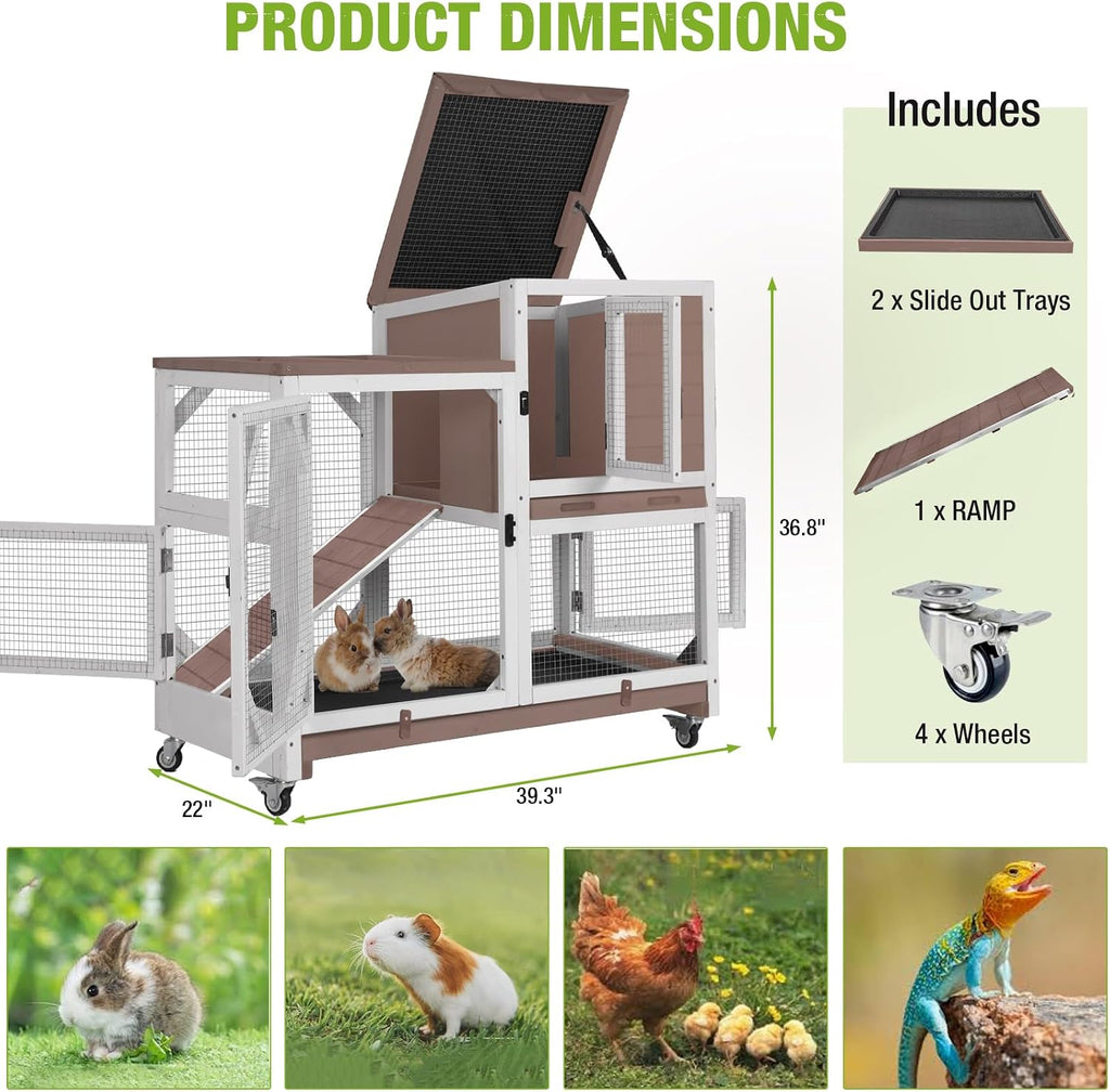 Gutinneen 2-Story Rabbit Hutch with Leak-Proof Trays, 39.3" - GlobalHabitat Supply