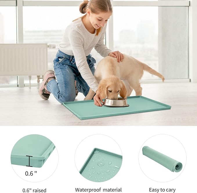 Dog Food Mat, Silicone Waterproof Food Tray, Non Slip Pet Bowl Mats Placemat - Image 2