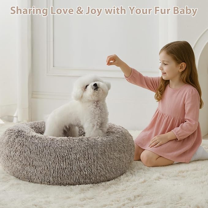 WNPETHOME Calming Dog Bed & Cat Bed, Anti-Anxiety Donut Small Dog Bed, Fluffy - Image 5