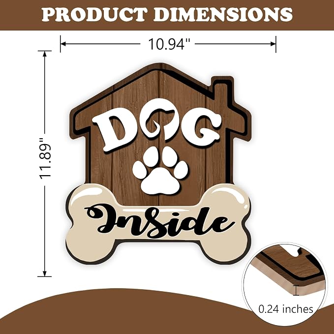 Dog Inside Front Door Sign, Doghouse Bone Paw Prints Wood Door Hanger Outdoor - Image 2
