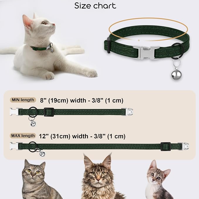 Leather Cat Collar with Buckle and Removable Bell - Image 3