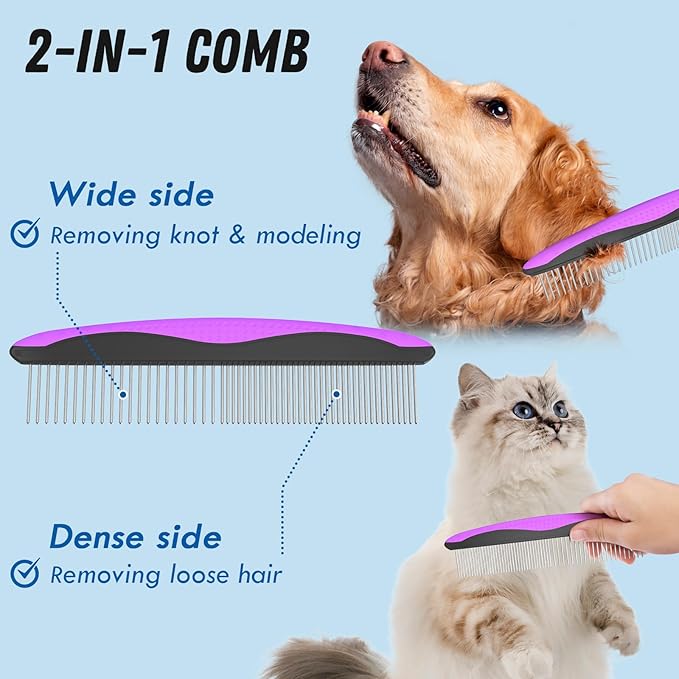 Pet Grooming Brush and Metal Comb Combo - Image 3