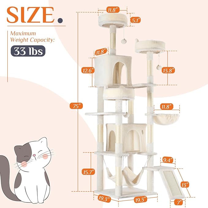 DUMOS Tall Cat Tree 75 Inch, Large Multi-Level Cat Tree Tower - Image 2