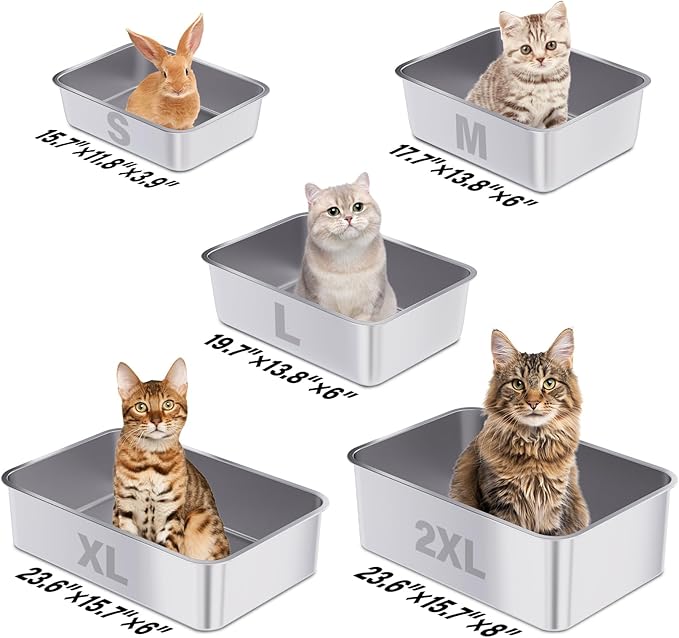 Stainless Steel Litter Box, 23.6“x15.7"x6" Deep Stainless Steel Cat Litter Box - Image 6
