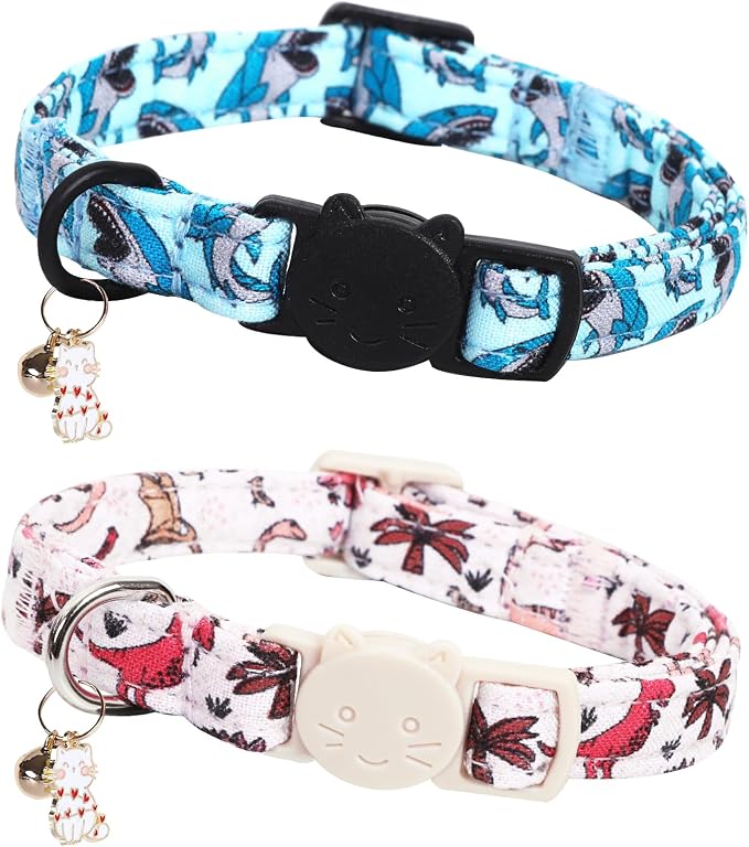 Cat Collar-2 Pack Collars Dinosaur & Shark Cat Collar Breakaway by BoboRainbow