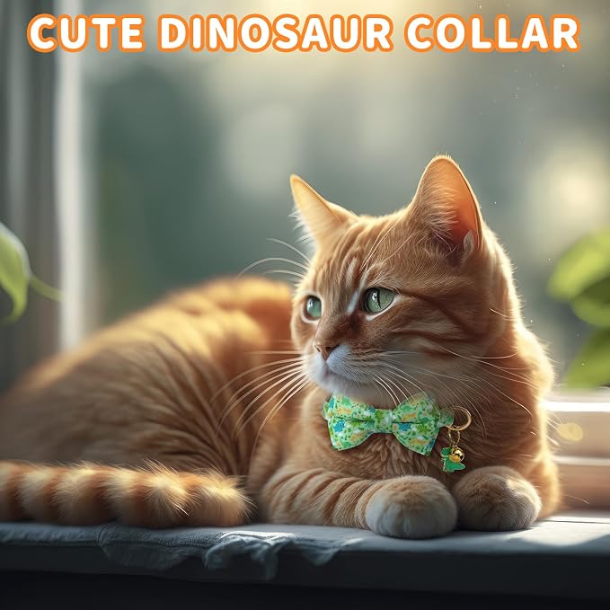 3 PCS Cat Collars with Bow Tie and Bell, Cat Collars Dinosaurs Pattern - Image 3