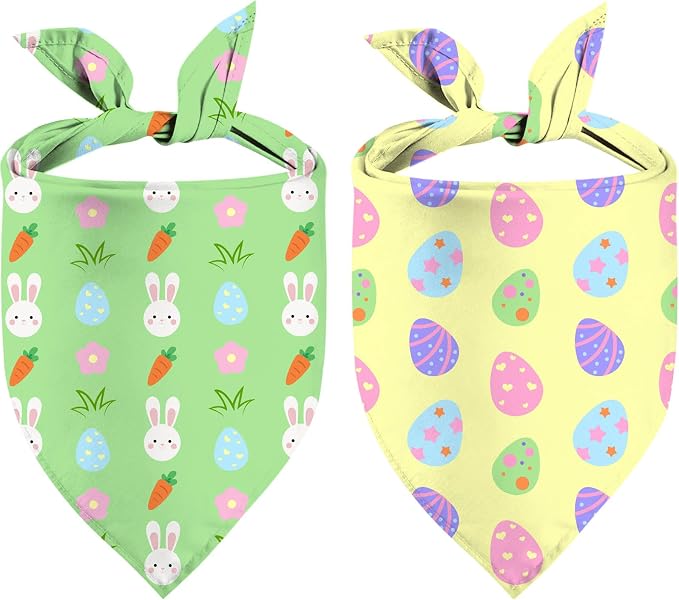 Easter Dog Bandana, 2 Pack Adjustable Holiday Party Birthday Pets Rabbit Easter by XGXHZYLC