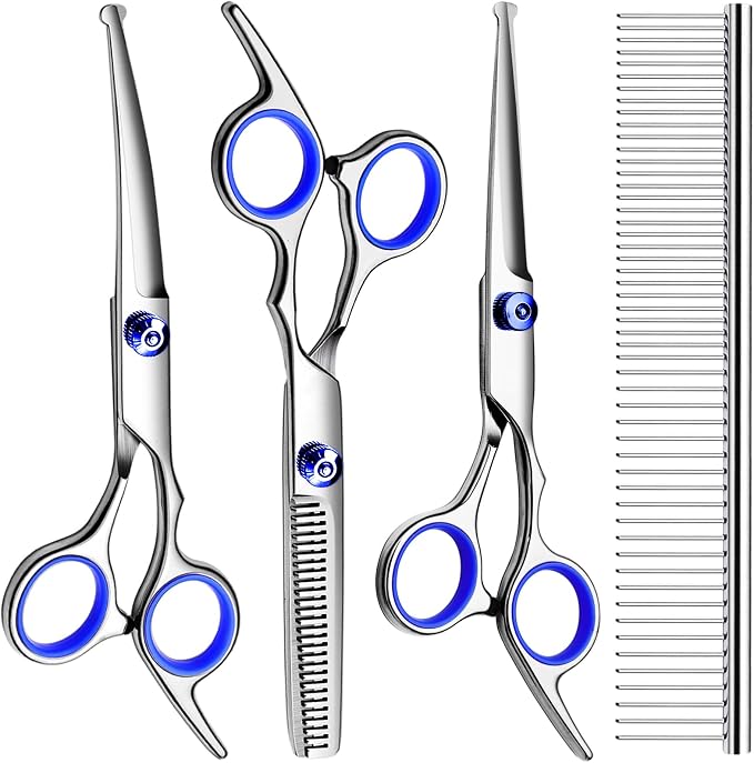 Professional Dog Grooming Scissors Kit, Titanium Coated Dog Scissors by FAIGEO