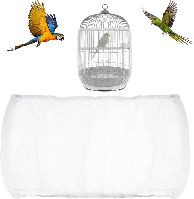 Bird Cage Seed Catcher, Adjustable White Bird Cage Net Birdcage Cover Skirt by Unknown