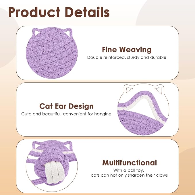 Cat Scratcher Mat, Natural Cotton Rope Cat Scratch Pad, 15.7'' Round Horizontal - Image 3