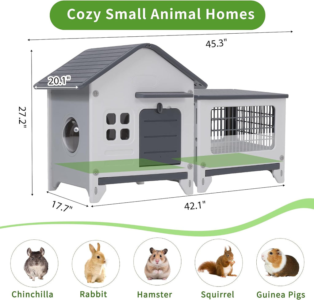 Plastic Rabbit Cage with Run and Leak-Proof Pull-Out Tray - GlobalHabitat Supply