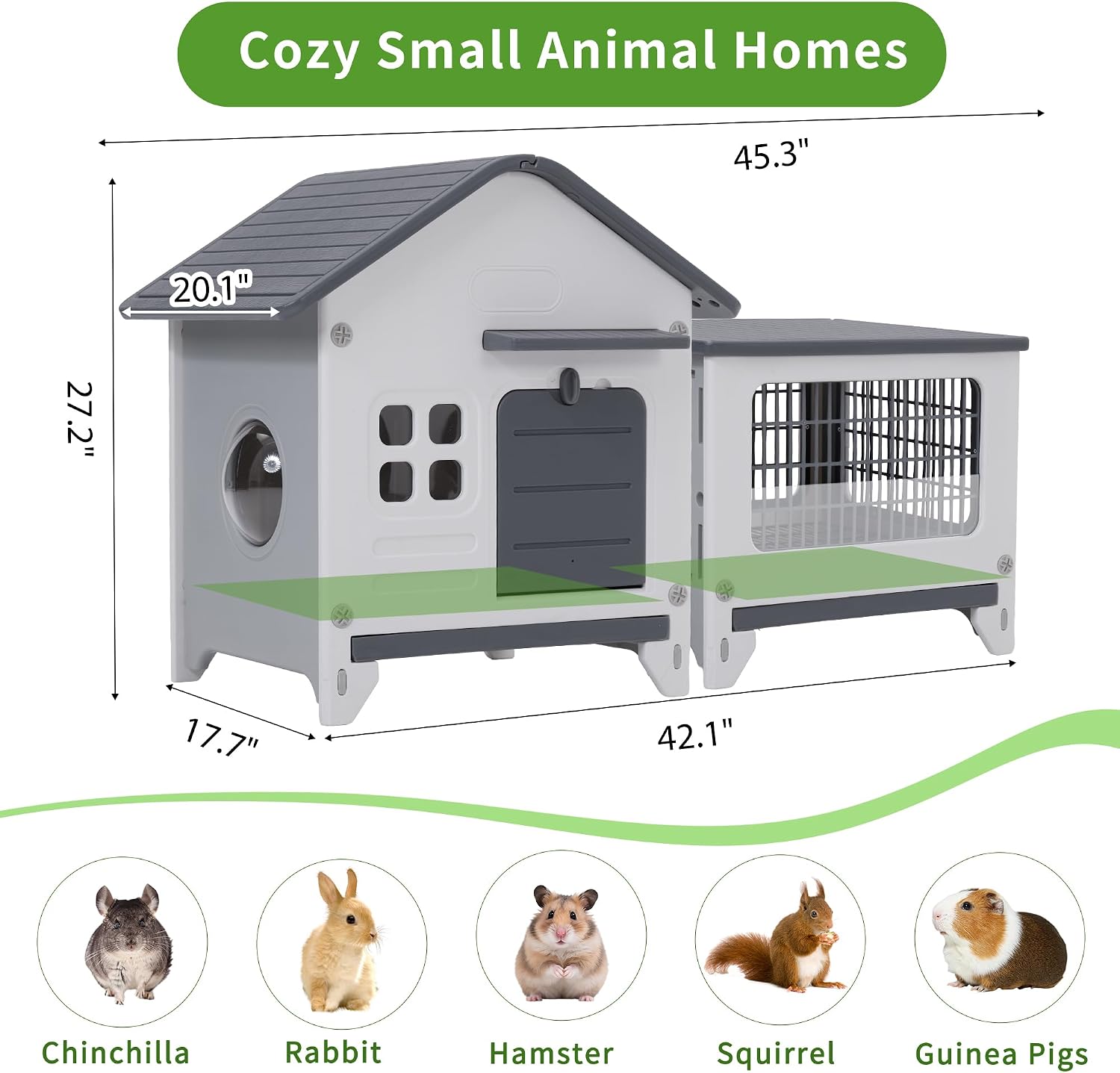 Plastic Rabbit Cage with Run and Leak-Proof Pull-Out Tray - GlobalHabitat Supply
