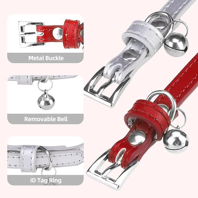 PUPTECK 2 PCS Soft Genuine Leather Cat Kitten Collar - Image 3