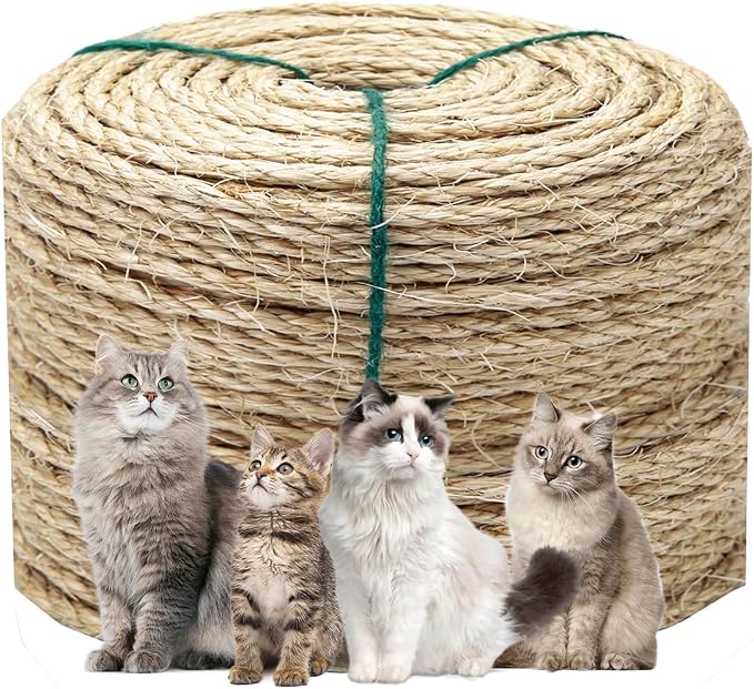 1/6 Inch Natural Sisal Rope, for Cat Scratching Post, DIY Hemp Twine, by Juomid
