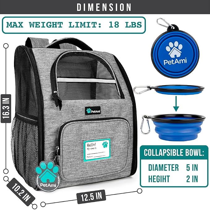 PetAmi Dog Backpack Carrier for Small Large Cat, Ventilated Pet Hiking Backpack - Image 2