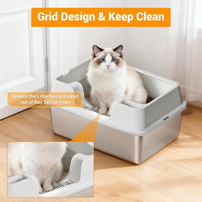 Stainless Steel Litter Box, XL Enclosed Cat Litter Boxes - Image 3