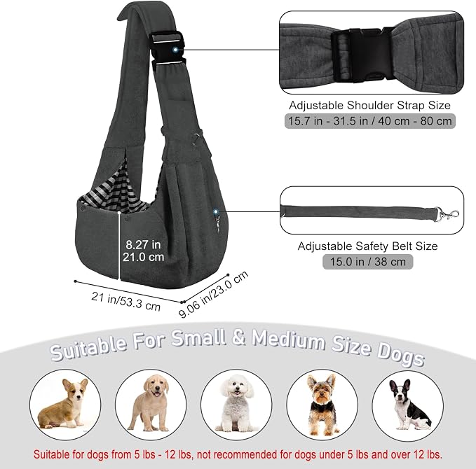 PETLOFT Reversible Dog Cat Sling Carrier, Small Carrier, Adjustable Sling - Image 2