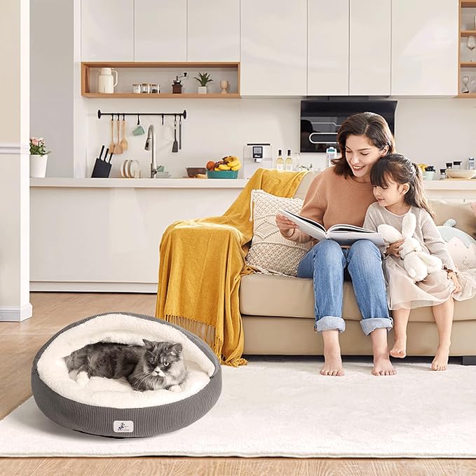 Covered Cat Bed Cave for Small Cats Dogs Washable Hooded Self Warming Cat Bed - Image 8