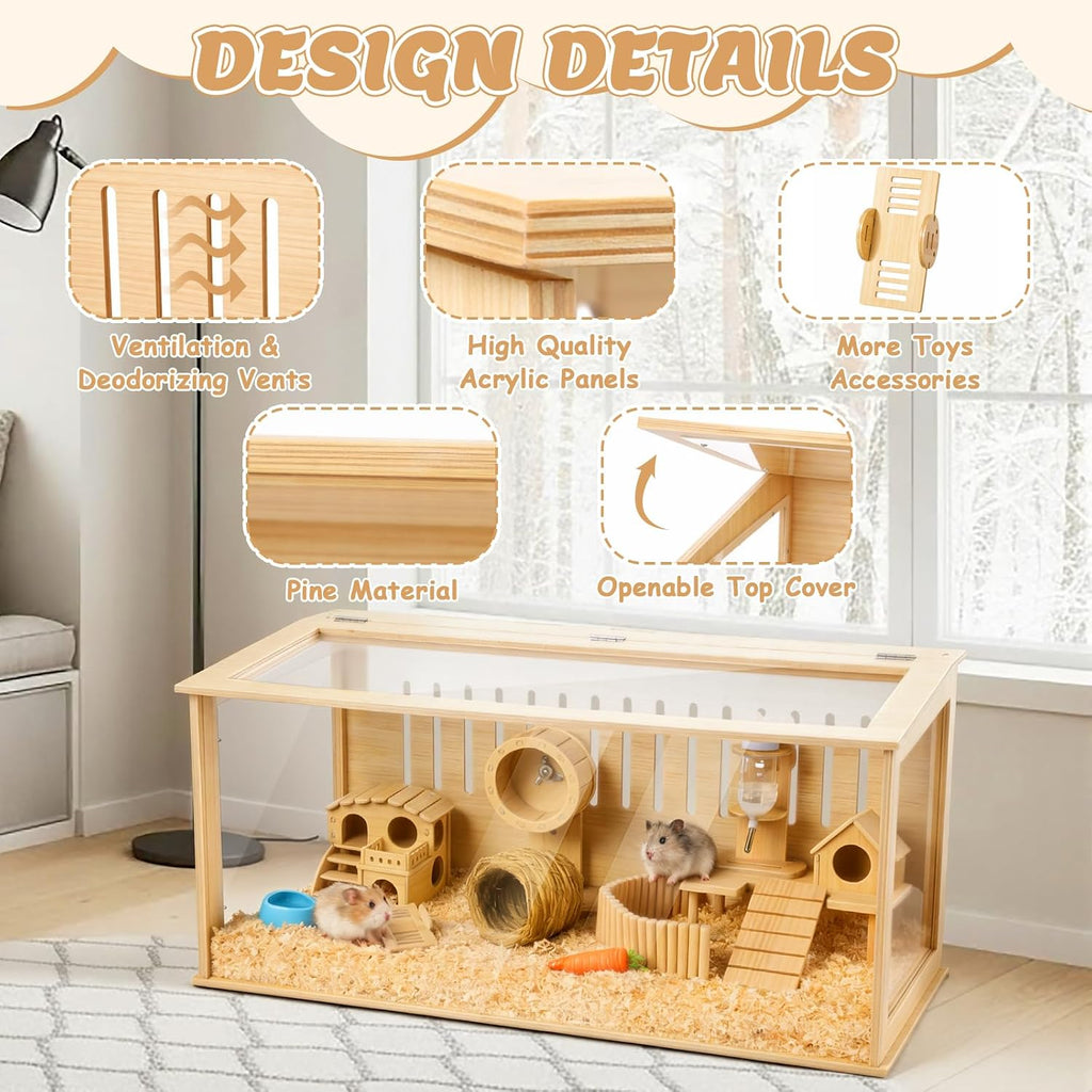 Leinuosen Wooden Hamster Cage, 32 Inch - GlobalHabitat Supply