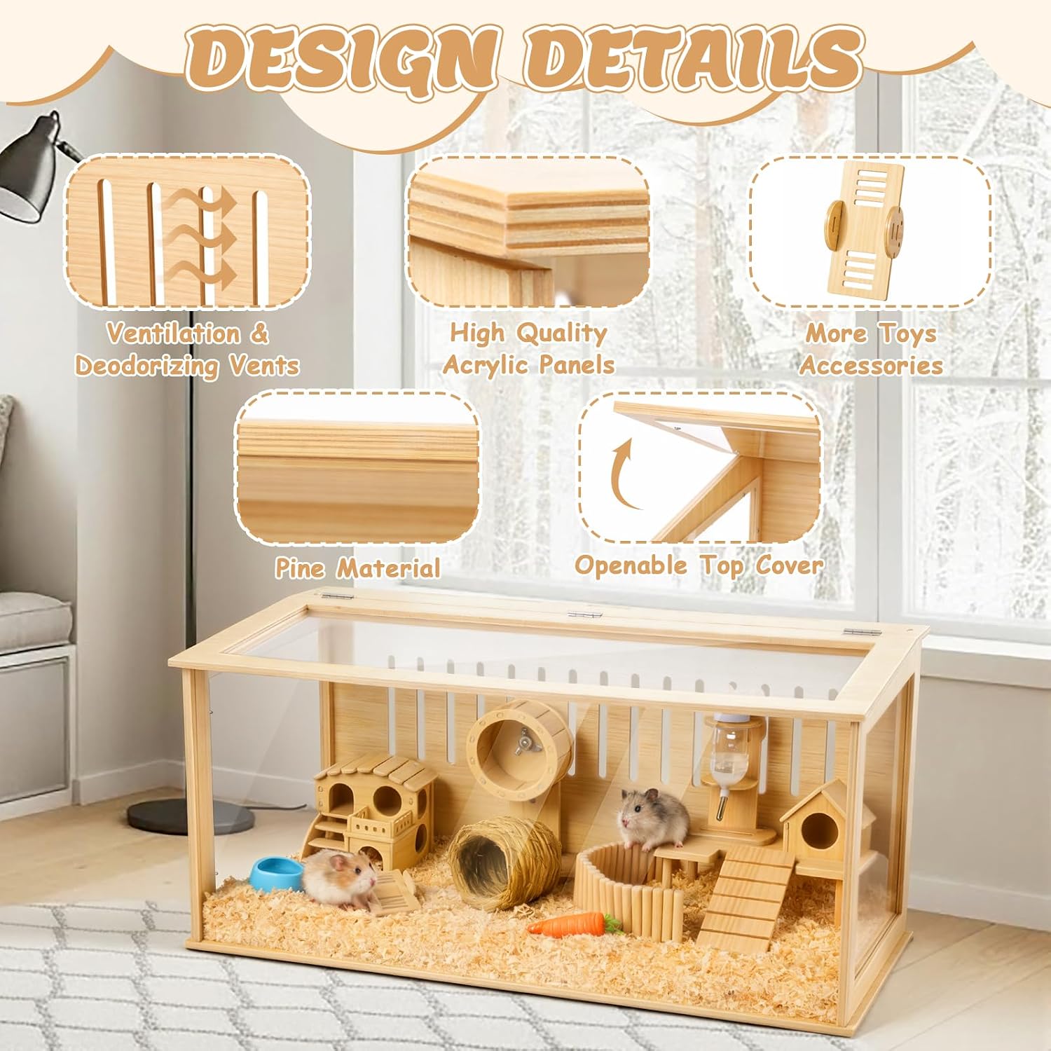 Leinuosen Wooden Hamster Cage, 32 Inch - GlobalHabitat Supply