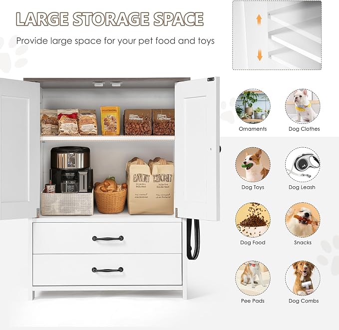 Dog Feeding Station with Storage Cabinet, 2 Adjustable Elevated Dog Bowls - Image 5