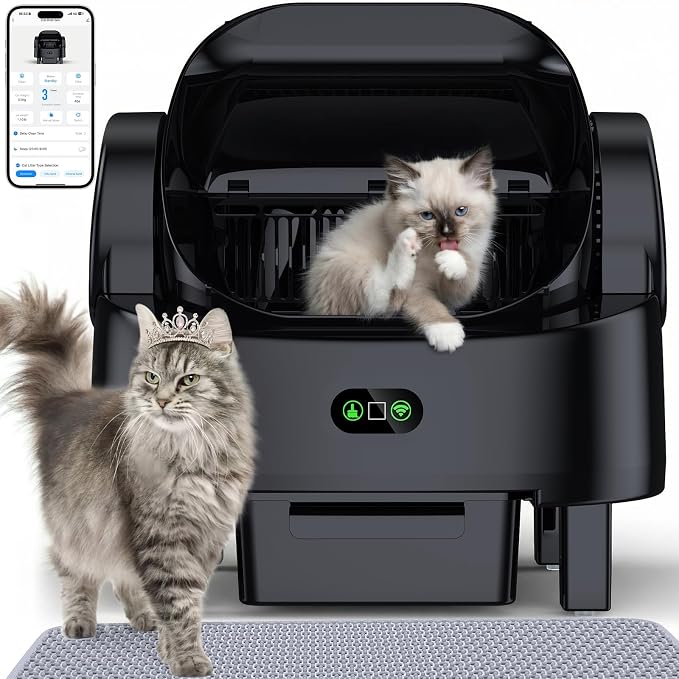 Automatic Cat Litter Box, Electric Large Open-Top Self Cleaning Litter Box by LUODIER
