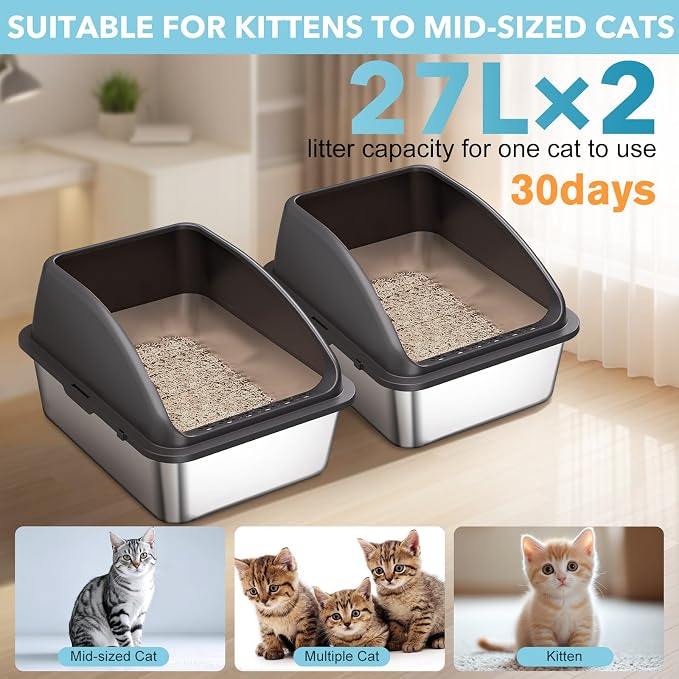 2PACK Stainless Steel Cat Litter Box, Large Litter Box - Image 2