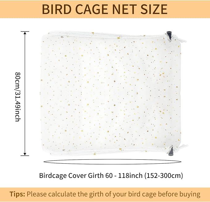 Bird Cage Cover, 60-118'' Large, 31.5'' H Adjustable Nylon Mesh Net, Soft Airy - Image 2