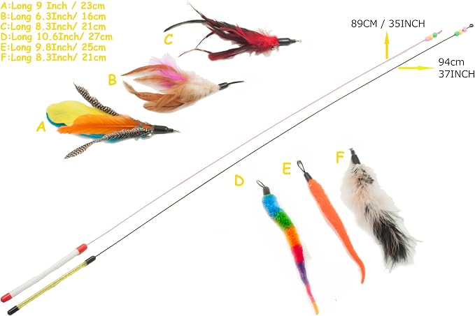 Fashion's Talk Feather Wire Wands Kitten Toys Worm Teaser Wand Cat Toy - Image 2