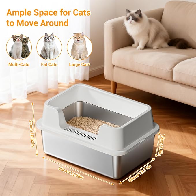 Stainless Steel Litter Box, XL Enclosed Cat Litter Boxes - Image 8