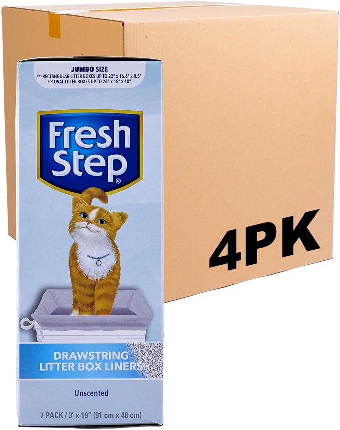 Fresh Step Jumbo Drawstring Cat Litter Box Liners, Unscented Heavy Duty Kitty by FreshStep