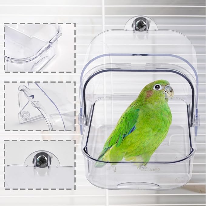 Bird Bath for Cage Transparent Bird Bathtub Hanging Portable Shower Pool - Image 6